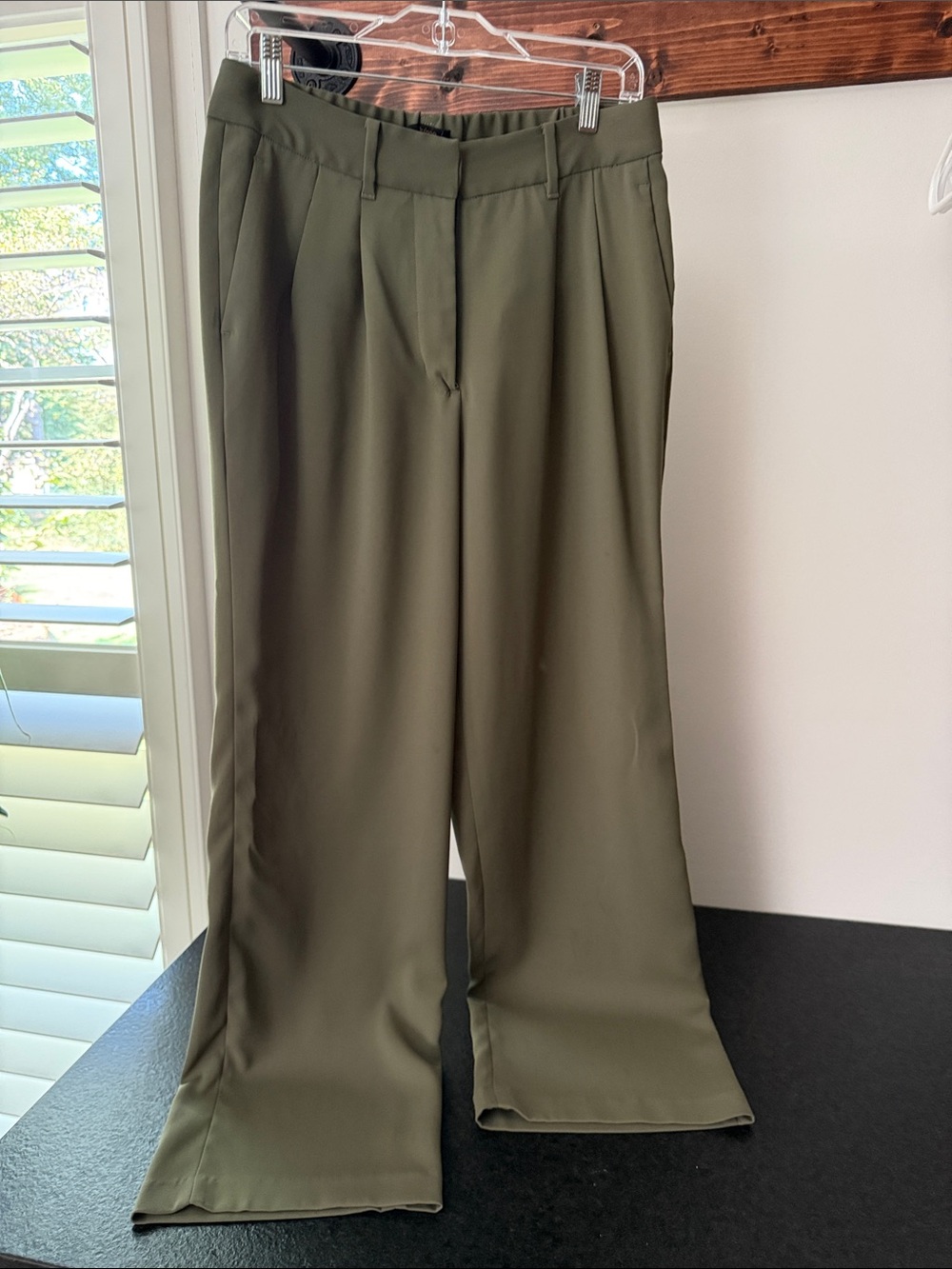 Quince Olive Green Wide-Leg Trousers